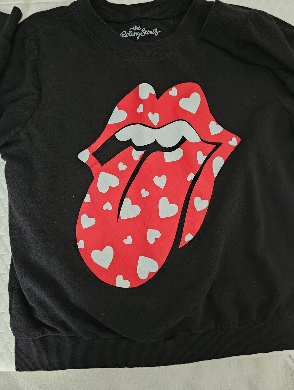 The Rolling Stones Heart Tongue & Lips Black Sweatshirt Size Medium Band Tee